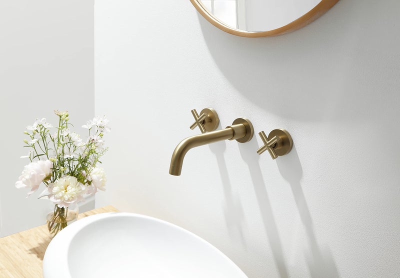 SITGES Gold Bathroom Faucet, Double Handle Wall Mount Bathroom Sink Faucet and Rough in Valve Included (Gold) - Image 5